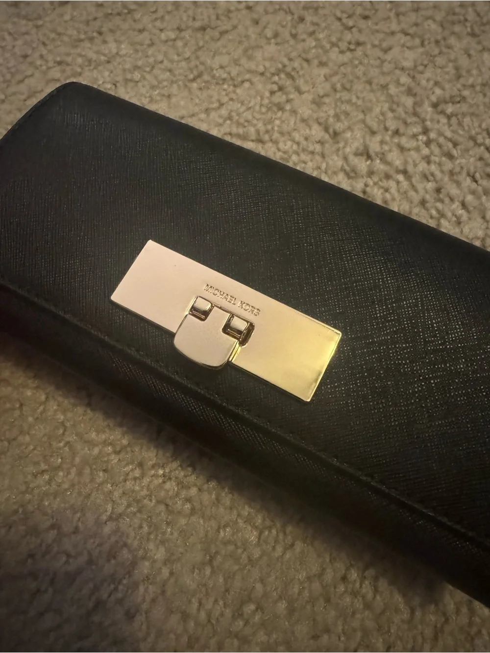 Michael Kors Black Leather Clutch with Gold Hardware